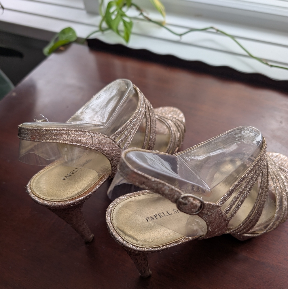 Papell Studio (Adrianna Papell) Gold With Silver Accents Strappy Heels - Picture 5 of 14